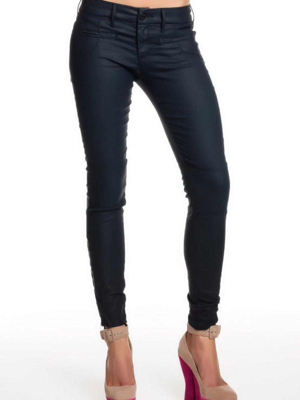 Habitual Addison Motorcycle Skinny Jean Dark Teal Waxed Zipper Hem Size 28 NWT